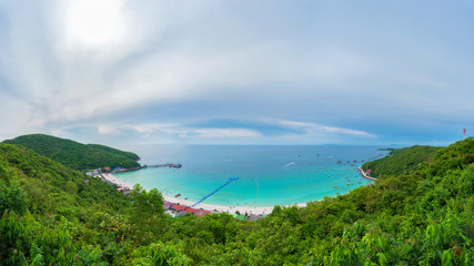 Panorama Sea View Koh Larn island tropical beach in Pattaya city, Chonburi Thailand.