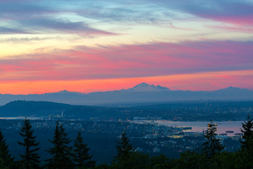 Vancouver BC cityscape with Cascade Range morning view