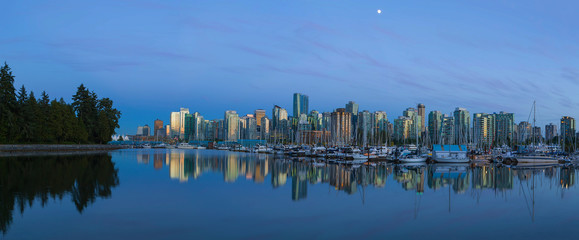 Vancouver BC Skyline During Blue Hour Panorama