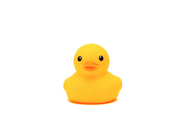 Yellow Duck Toys Over White Background