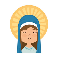 cartoon virgin mary face icon over white background colorful design vector illustration