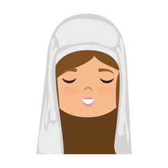 cartoon virgin mary face icon over white background colorful design vector illustration
