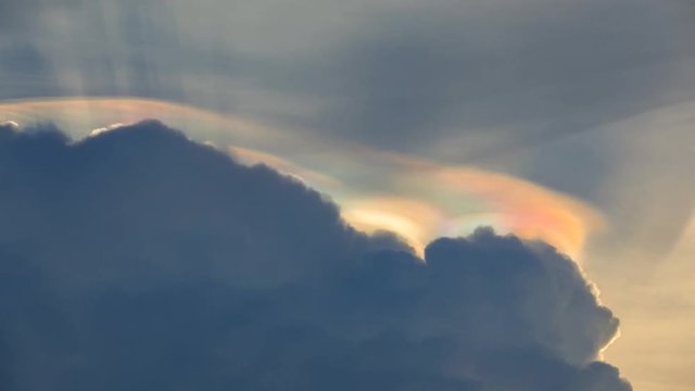 The rainbow clouds are beautifully moving, amazing phenomenon,Time lapse