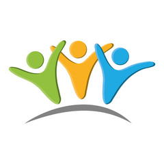 Abstract human figures with hands raised icon over white background colorful design vector illustration