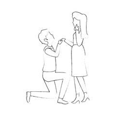 Obraz premium Couple of lovers in proposal of marriage icon over white background vector illustration