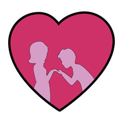 heart with silhouette of couple in love icon over white background colorful design vector illustration