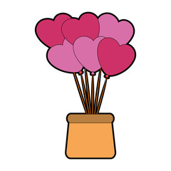 basket with balloons in heart shape icon over white background colorful design vector illustration