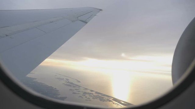 Beautiful view from the airplane window slow motion