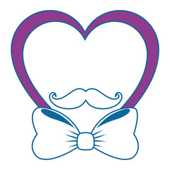 heart with mustache and bow icon over white background colorful design vector illustration