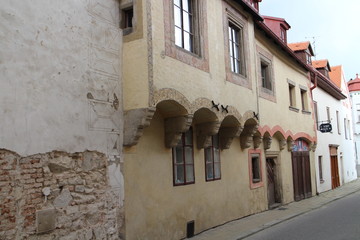 Houses on Dačická street in Slavonice, Czech republic