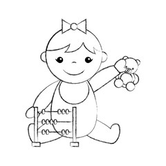 cute girl baby with toys avatar character vector illustration design