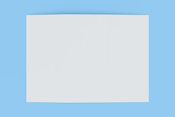 Blank white open three fold brochure mockup on blue background