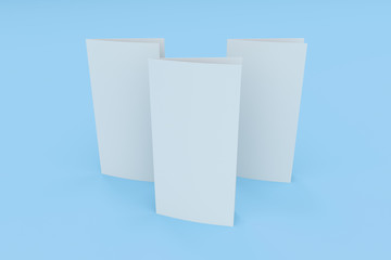 Blank white two fold brochure mockup on blue background