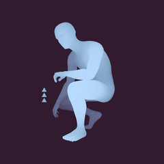 Man in a Thinker Pose. 3D Model of Man. Business, Science, Psychology or Philosophy Vector Illustration.