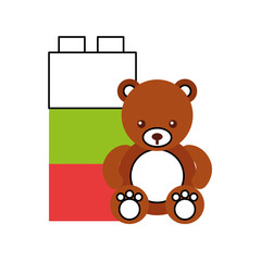cute bear teddy with blocks vector illustration design