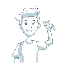 young man character design programmer with pencil