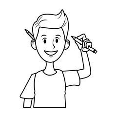 young man character design programmer with pencil