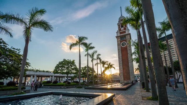 Tsim Sha Tsui, Hong Kong, 7 June 2017 -: Clock tower in Hong Kong at sunset