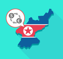 Long shadow North Korea map with a dollar euro exchange sign