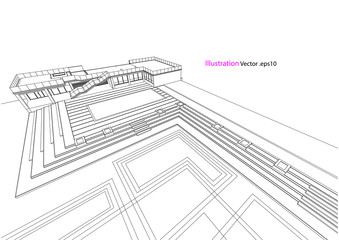 modern structure architecture abstract drawing, 3d illustration vector