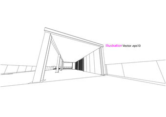modern structure architecture abstract drawing, 3d illustration vector