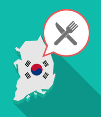 Long shadow South Korea map with a knife and a fork
