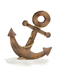 Hand painted watercolor anchor and rope Isolated on white background. hand drawn nautical / marine...