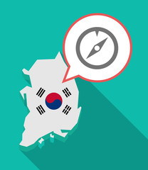 Long shadow South Korea map with a compass