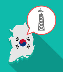 Long shadow South Korea map with an oil tower