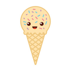 Delicious ice cream cone kawaii character vector illustration design