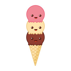 Delicious ice cream cone kawaii character vector illustration design
