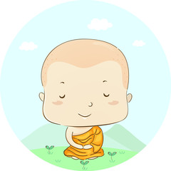 Kid Boy Monk Meditation Lotus Position