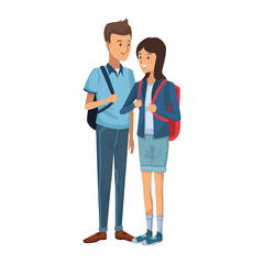 Fototapeta premium guy and girl students standing with backpack character