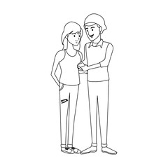 male and female students standing with mp3