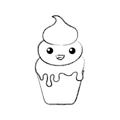 Delicious ice cream basket kawaii character vector illustration design