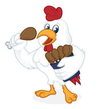 Chicken cartoon holding fried chicken