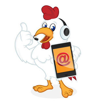 Chicken cartoon holding phone