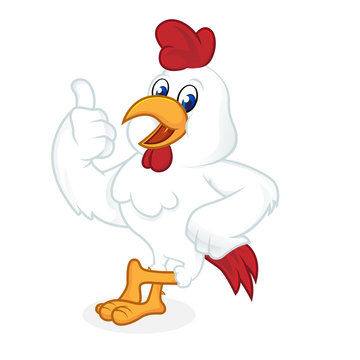 Chicken cartoon leaning and giving thumb up