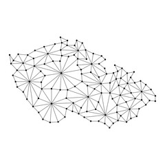 Czech Republic map of polygonal mosaic lines network, rays and dots vector illustration.