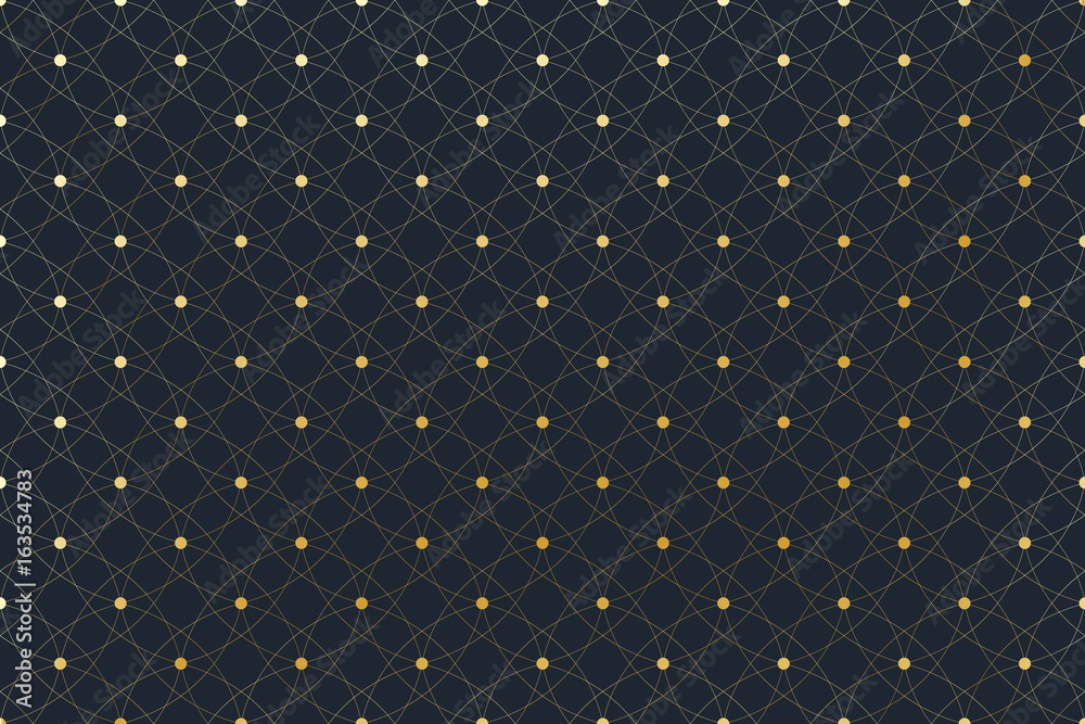 Aufkleber Golden texture. Geometric edged pattern with connected lines and dots. Lines plexus circles. Graphic background connectivity. Modern stylish backdrop for your design. Vector illustration.