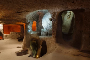 Foto auf Glas Interior of underground city in Cappadocia, Turkey © ninelutsk