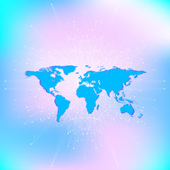 Fototapeta premium Geometric abstract background with connected line and dots. Network and connection background for your presentation. Graphic polygonal background with World Map. Scientific vector illustration.