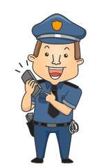 Man Policeman Phone Call 911 Illustration
