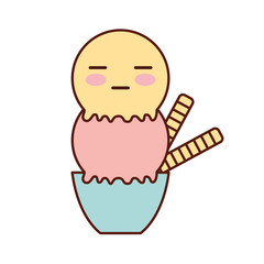 Delicious ice cream basket kawaii character vector illustration design