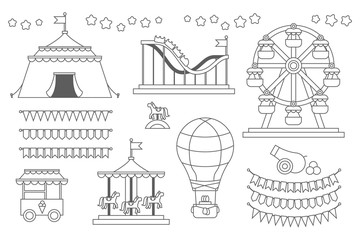 Naklejka premium Set of line icon Circus attraction elements