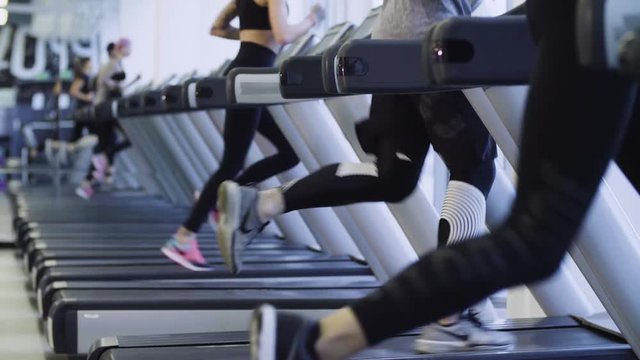 Legs Of People Running On The Treadmill