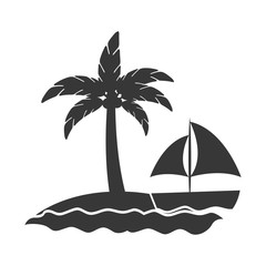tree palm beach with sailboat vector illustration design