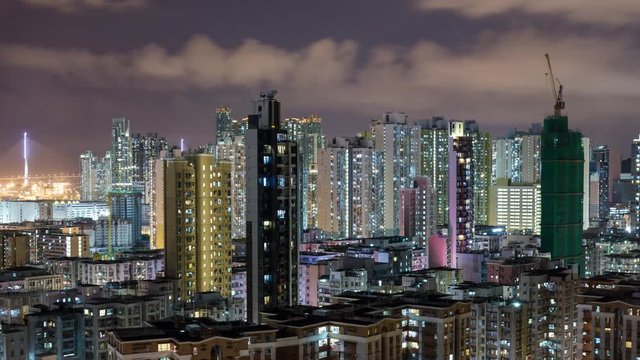 Sham Shui Po, Hong Kong, 26 June 2017 -: Time lapse of cityscape in Hong Kong at night