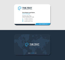 blue corporate business card with global map