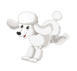 Cartoon happy dog is running jumping and looking - isolated